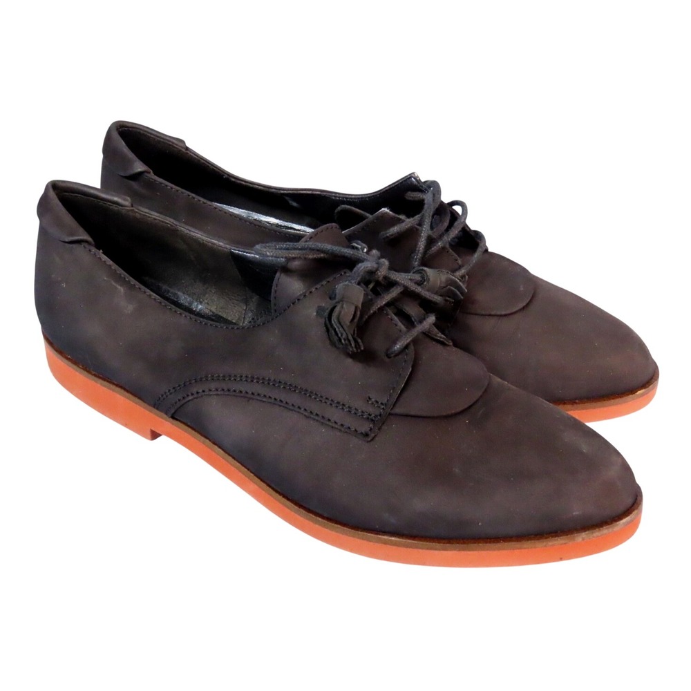 Vintage NICKELS Black Nubuck Leather OXFORDS LACE-UP SHOES FLATS Tassel Ties 6 B